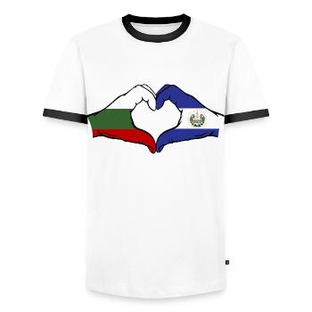 Bulgarie El Salvador Drapeau Mains Coeur Forme - T-shirt contrasté Homme - blanc/noir - Devant - AI Model Female 172 light (172cm) & AI Model Male 178 dark (178cm)