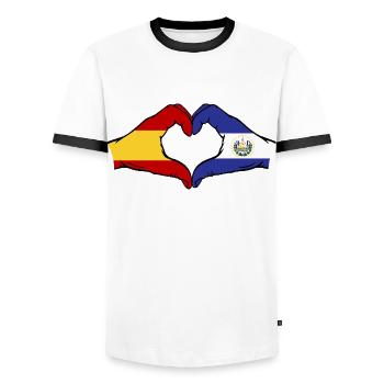 Espagne El Salvador Drapeau Mains Coeur Forme - T-shirt contrasté Homme - blanc/noir - Devant - AI Model Female 172 light (172cm) & AI Model Male 178 dark (178cm)
