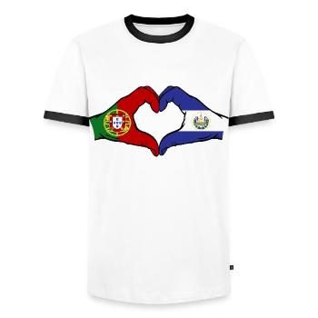Portugal El Salvador Drapeau Mains Coeur Forme - T-shirt contrasté Homme - blanc/noir - Devant - AI Model Female 172 light (172cm) & AI Model Male 178 dark (178cm)