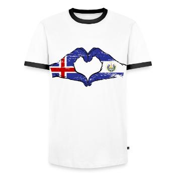 Islande El Salvador Drapeau Mains Coeur Forme Utilisé - T-shirt contrasté Homme - blanc/noir - Devant - AI Model Female 172 light (172cm) & AI Model Male 178 dark (178cm)