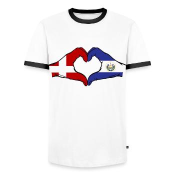 Danemark El Salvador Drapeau Mains Coeur Forme - T-shirt contrasté Homme - blanc/noir - Devant - AI Model Female 172 light (172cm) & AI Model Male 178 dark (178cm)