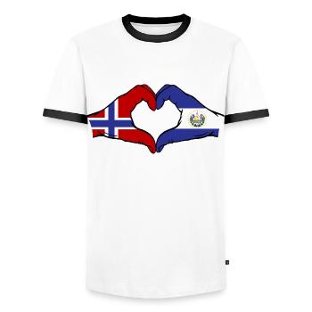 Norvège El Salvador Drapeau Mains Coeur Forme - T-shirt contrasté Homme - blanc/noir - Devant - AI Model Female 172 light (172cm) & AI Model Male 178 dark (178cm)