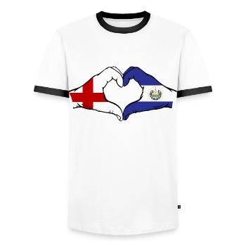 Angleterre El Salvador Drapeau Mains Coeur Forme - T-shirt contrasté Homme - blanc/noir - Devant - AI Model Female 172 light (172cm) & AI Model Male 178 dark (178cm)