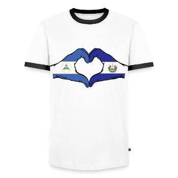 Nicaragua El Salvador Drapeau Mains Coeur Forme - T-shirt contrasté Homme - blanc/noir - Devant - AI Model Female 172 light (172cm) & AI Model Male 178 dark (178cm)