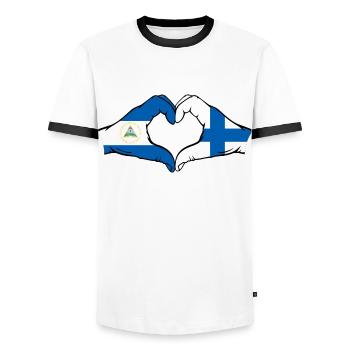 Nicaragua Finlande Drapeau Mains Coeur Forme - T-shirt contrasté Homme - blanc/noir - Devant - AI Model Female 172 light (172cm) & AI Model Male 178 dark (178cm)