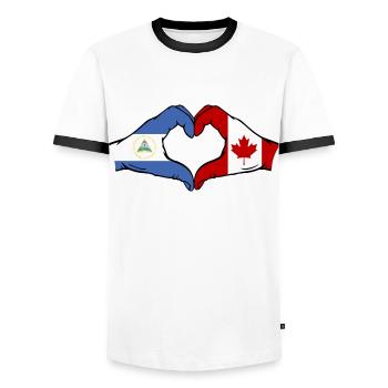 Nicaragua Canada Drapeau Mains Coeur - T-shirt contrasté Homme - blanc/noir - Devant - AI Model Female 172 light (172cm) & AI Model Male 178 dark (178cm)