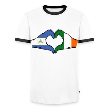 Nicaragua Irland Flagge Hände Herzform - Männer Kontrast-T-Shirt - Weiß/Schwarz - Vorne - AI Model Female 172 light (172cm) & AI Model Male 178 dark (178cm)