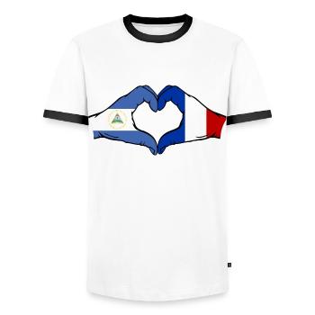 Nicaragua France Flag Hands Heart Shape - Men's Ringer Shirt - white/black - Front - AI Model Female 172 light (172cm) & AI Model Male 178 dark (178cm)