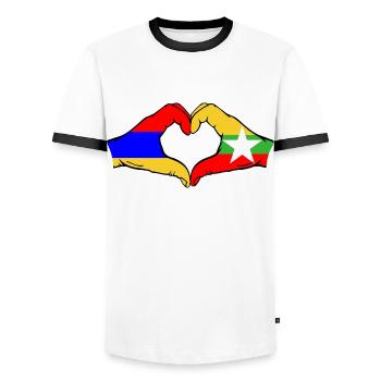 Arménie Myanmar Drapeau Mains Coeur Forme - T-shirt contrasté Homme - blanc/noir - Devant - AI Model Female 172 light (172cm) & AI Model Male 178 dark (178cm)