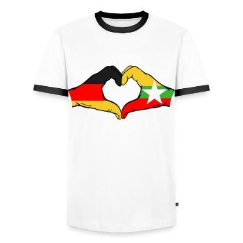 Germany Myanmar Flag Hands Heart Shape - Men's Ringer Shirt - white/black - Front - AI Model Female 172 light (172cm) & AI Model Male 178 dark (178cm)