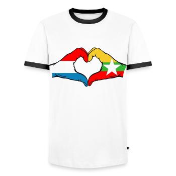 Luxembourg Myanmar Flag Hands Heart Shape - Men's Ringer Shirt - white/black - Front - AI Model Female 172 light (172cm) & AI Model Male 178 dark (178cm)