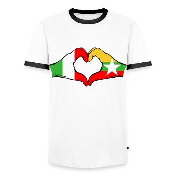 Italy Myanmar Flag Hands Heart Shape - Men's Ringer Shirt - white/black - Front - AI Model Female 172 light (172cm) & AI Model Male 178 dark (178cm)