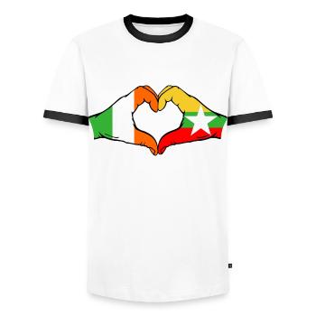 Ireland Myanmar Flag Hands Heart Shape - Men's Ringer Shirt - white/black - Front - AI Model Female 172 light (172cm) & AI Model Male 178 dark (178cm)