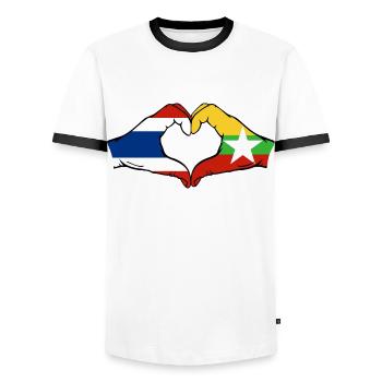 Thailand Myanmar Flag Hands Heart Shape - Men's Ringer Shirt - white/black - Front - AI Model Female 172 light (172cm) & AI Model Male 178 dark (178cm)