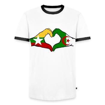 Myanmar Algérie Drapeau Mains Coeur Forme - T-shirt contrasté Homme - blanc/noir - Devant - AI Model Female 172 light (172cm) & AI Model Male 178 dark (178cm)