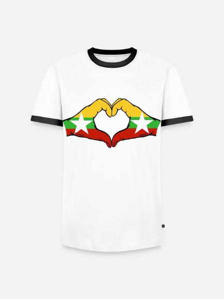Myanmar Flag Hands Heart Shape - Men's Ringer Shirt - white/black
