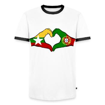 Myanmar Portugal Drapeau Mains Coeur Forme - T-shirt contrasté Homme - blanc/noir - Devant - AI Model Female 172 light (172cm) & AI Model Male 178 dark (178cm)