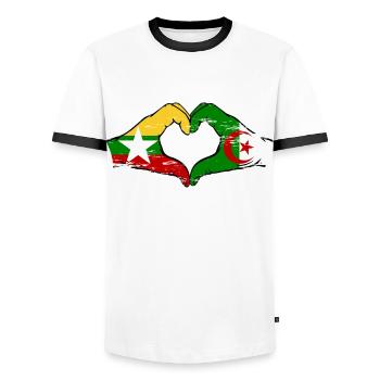 Myanmar Algérie drapeau mains forme de coeur utilisé - T-shirt contrasté Homme - blanc/noir - Devant - AI Model Female 172 light (172cm) & AI Model Male 178 dark (178cm)