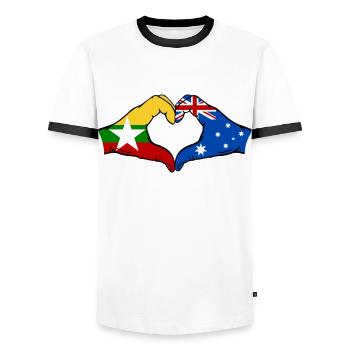 Myanmar Australie Drapeau Mains Coeur Forme - T-shirt contrasté Homme - blanc/noir - Devant - AI Model Female 172 light (172cm) & AI Model Male 178 dark (178cm)