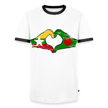 Myanmar Bangladesh flag hands heart shape used - Men's Ringer Shirt - white/black - Front - AI Model Female 172 light (172cm) & AI Model Male 178 dark (178cm)