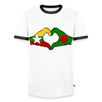 Myanmar Bangladesh Drapeau Mains Coeur Forme - T-shirt contrasté Homme - blanc/noir - Devant - AI Model Female 172 light (172cm) & AI Model Male 178 dark (178cm)