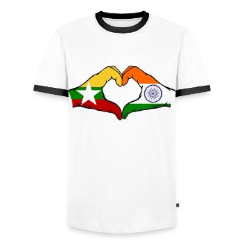Myanmar Inde Drapeau Mains Coeur Forme - T-shirt contrasté Homme - blanc/noir - Devant - AI Model Female 172 light (172cm) & AI Model Male 178 dark (178cm)