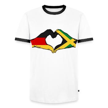 Allemagne Jamaïque Drapeau Mains Coeur Forme - T-shirt contrasté Homme - blanc/noir - Devant - AI Model Female 172 light (172cm) & AI Model Male 178 dark (178cm)