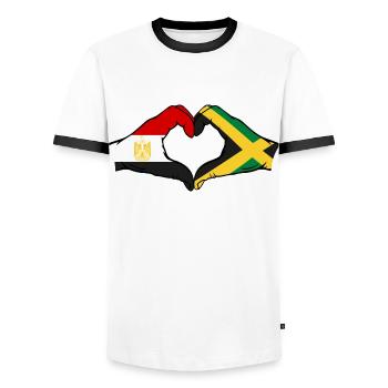 Egypt Jamaica Flag Hands Heart Shape - Men's Ringer Shirt - white/black - Front - AI Model Female 172 light (172cm) & AI Model Male 178 dark (178cm)
