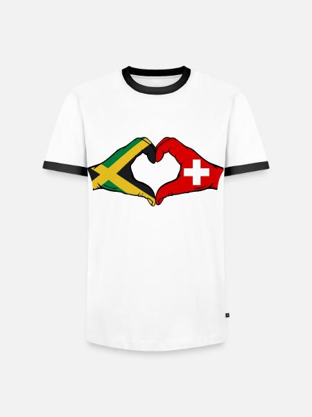 Jamaica Switzerland Hands Heart Shape - Men's Ringer Shirt - white/black