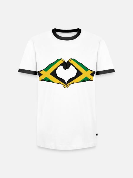 Jamaica Flag Hands Heart Shape - Men's Ringer Shirt - white/black