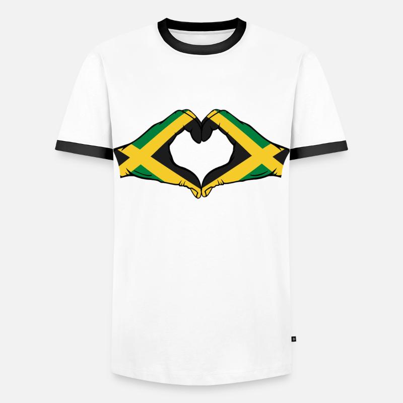 Jamaica Flag Hands Heart Shape - Men's Ringer Shirt - white/black