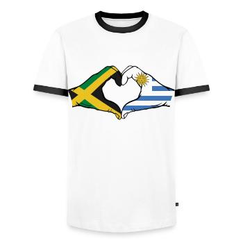 Jamaica Uruguay Hands Heart Shape - Men's Ringer Shirt - white/black - Front - AI Model Female 172 light (172cm) & AI Model Male 178 dark (178cm)