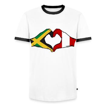 Jamaica Peru Flag Hands Heart Shape - Men's Ringer Shirt - white/black - Front - AI Model Female 172 light (172cm) & AI Model Male 178 dark (178cm)