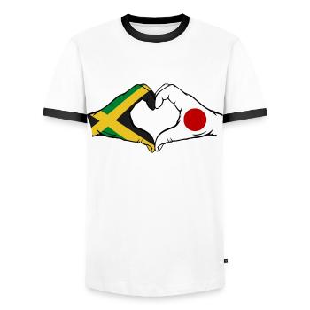 Jamaïque Japon Mains Forme Coeur - T-shirt contrasté Homme - blanc/noir - Devant - AI Model Female 172 light (172cm) & AI Model Male 178 dark (178cm)