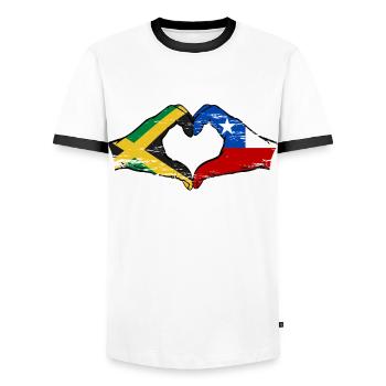 Jamaïque Chili Mains Forme de Coeur Utilisé - T-shirt contrasté Homme - blanc/noir - Devant - AI Model Female 172 light (172cm) & AI Model Male 178 dark (178cm)