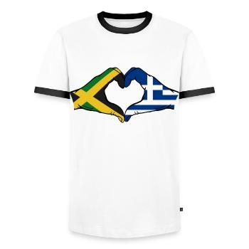 Jamaica Greece Hands Heart Shape - Men's Ringer Shirt - white/black - Front - AI Model Female 172 light (172cm) & AI Model Male 178 dark (178cm)
