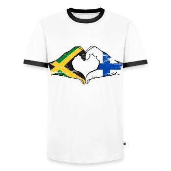 Jamaïque Finlande Mains Forme de Coeur Utilisé - T-shirt contrasté Homme - blanc/noir - Devant - AI Model Female 172 light (172cm) & AI Model Male 178 dark (178cm)