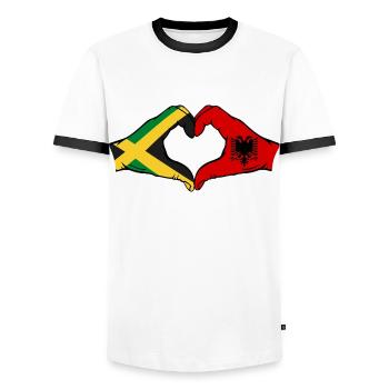 Jamaika Albanien Hände Herzform - Männer Kontrast-T-Shirt - Weiß/Schwarz - Vorne - AI Model Female 172 light (172cm) & AI Model Male 178 dark (178cm)
