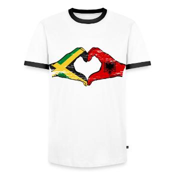 Jamaika Albanien Hände Herzform used - Männer Kontrast-T-Shirt - Weiß/Schwarz - Vorne - AI Model Female 172 light (172cm) & AI Model Male 178 dark (178cm)