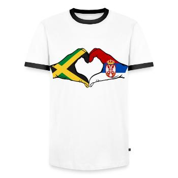 Jamaica Serbia Hands Heart Shape - Men's Ringer Shirt - white/black - Front - AI Model Female 172 light (172cm) & AI Model Male 178 dark (178cm)