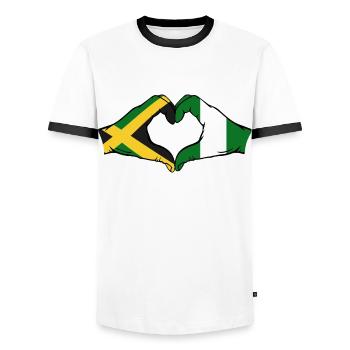 Jamaïque Nigeria Mains Forme de Coeur - T-shirt contrasté Homme - blanc/noir - Devant - AI Model Female 172 light (172cm) & AI Model Male 178 dark (178cm)