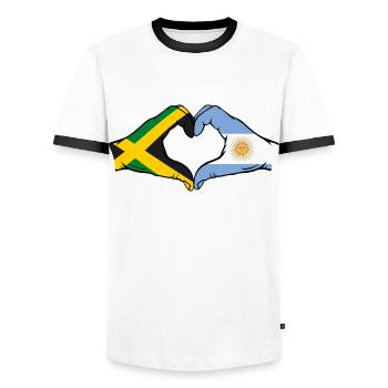 Jamaica Argentina Hands Heart Shape - Men's Ringer Shirt - white/black - Front - AI Model Female 172 light (172cm) & AI Model Male 178 dark (178cm)