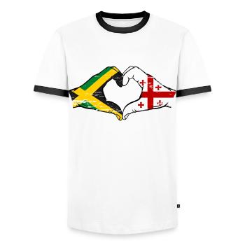 Jamaïque Géorgie Mains Forme de coeur Utilisé - T-shirt contrasté Homme - blanc/noir - Devant - AI Model Female 172 light (172cm) & AI Model Male 178 dark (178cm)