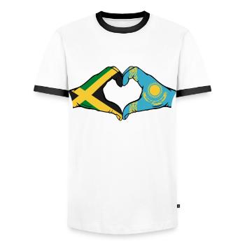 Jamaica Kazakhstan Hands Heart Shape - Men's Ringer Shirt - white/black - Front - AI Model Female 172 light (172cm) & AI Model Male 178 dark (178cm)