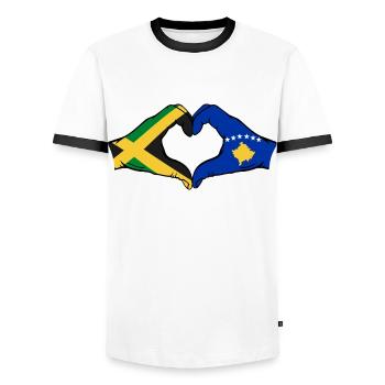 Jamaica Kosovo Hands Heart Shape - Men's Ringer Shirt - white/black - Front - AI Model Female 172 light (172cm) & AI Model Male 178 dark (178cm)