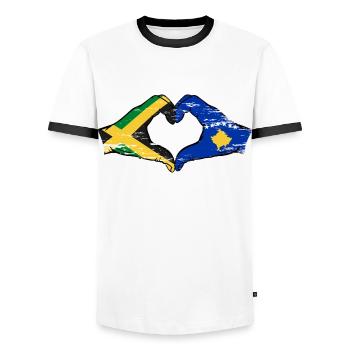 Jamaika Kosovo Hände Herzform used - Männer Kontrast-T-Shirt - Weiß/Schwarz - Vorne - AI Model Female 172 light (172cm) & AI Model Male 178 dark (178cm)
