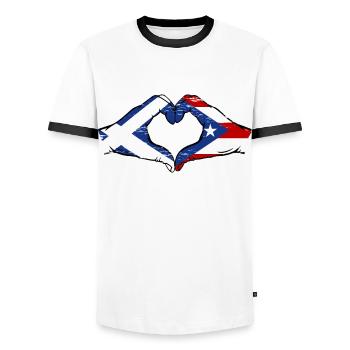 Ecosse Porto Rico Mains Coeur Forme Utilisé - T-shirt contrasté Homme - blanc/noir - Devant - AI Model Female 172 light (172cm) & AI Model Male 178 dark (178cm)