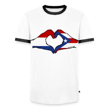 Holland Puerto Rico Hands Heart Shape - Men's Ringer Shirt - white/black - Front - AI Model Female 172 light (172cm) & AI Model Male 178 dark (178cm)