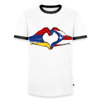 Arménie Porto Rico Mains Coeur Forme Utilisé - T-shirt contrasté Homme - blanc/noir - Devant - AI Model Female 172 light (172cm) & AI Model Male 178 dark (178cm)