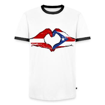 Latvia Puerto Rico Hands Heart Shape Used - Men's Ringer Shirt - white/black - Front - AI Model Female 172 light (172cm) & AI Model Male 178 dark (178cm)